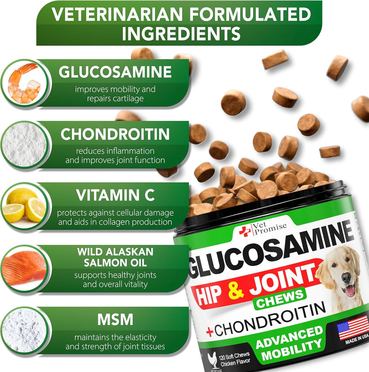 Glucosamine for Dogs - Hip and Joint Supplement for Dogs, Chondroitin & MSM