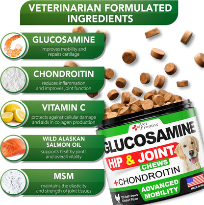 Glucosamine for Dogs - Hip and Joint Supplement for Dogs, Chondroitin & MSM