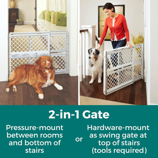 MYPET Universal Pet Gate: 26” - 42” Wide Dog Gate for Doorways with Pressure Fit or Swinging Door Hardware Mounting Types Included: 26" Tall; Gray