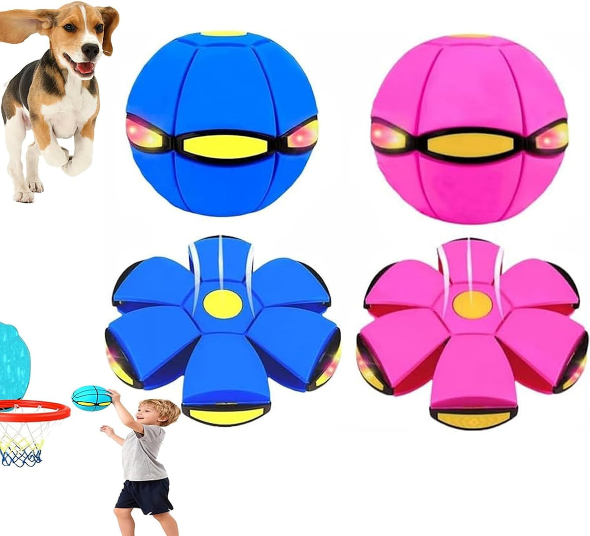 2PCS Dog Flying Disc Toy, Pet Toy Flying Saucer Ball with 3 Light for Dogs, Dog Toy Outdoor Toy Doggy Disc Ball, Outdoor Games