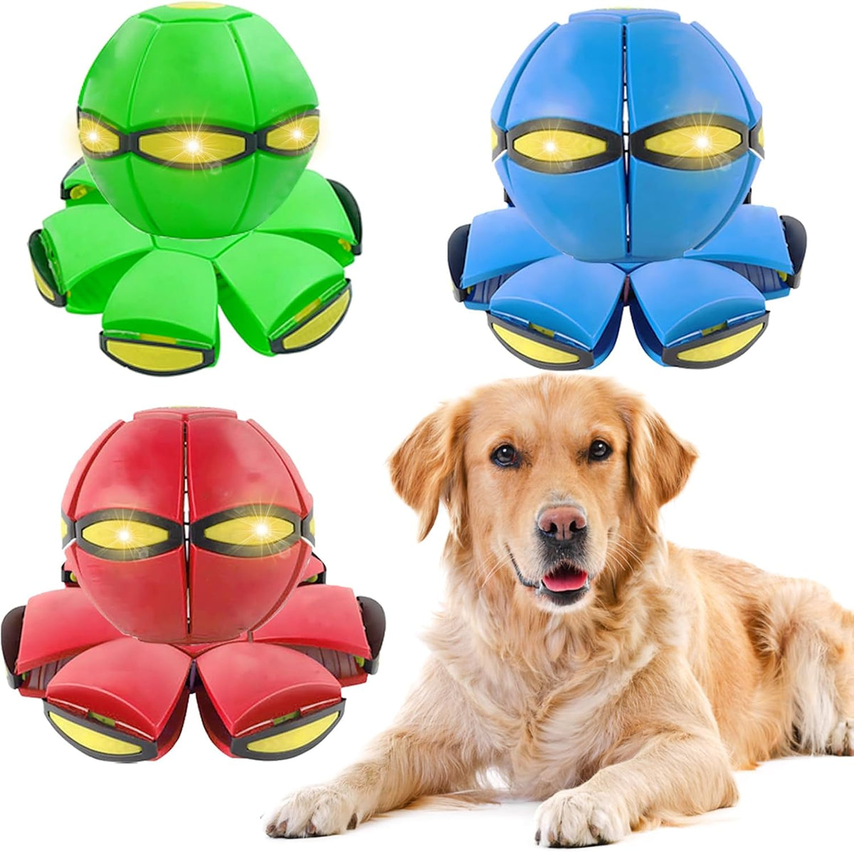 2PCS Dog Flying Disc Toy, Pet Toy Flying Saucer Ball with 3 Light for Dogs, Dog Toy Outdoor Toy Doggy Disc Ball, Outdoor Games