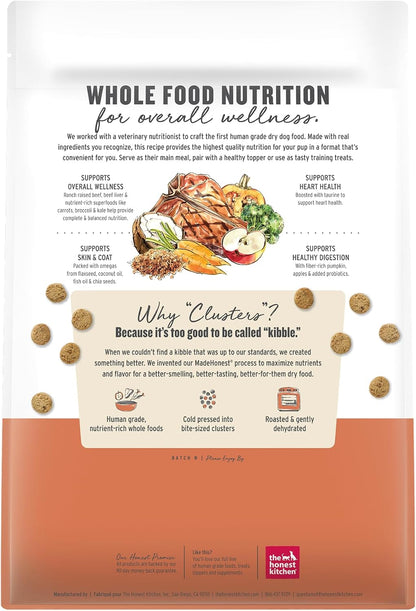Grain Free Beef & Superfoods Whole Food Clusters, Human Grade Dry Dog Food, Vet-Crafted Nutritional Support for Skin, Coat, Digestion & Overall Wellness, 5 lb Bag