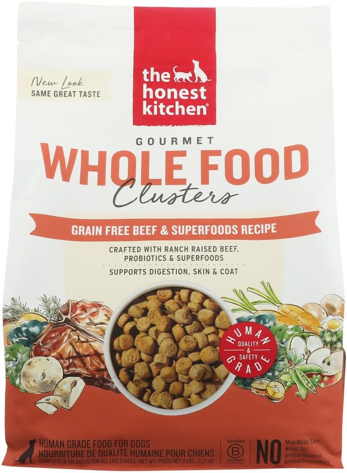 Grain Free Beef & Superfoods Whole Food Clusters, Human Grade Dry Dog Food, Vet-Crafted Nutritional Support for Skin, Coat, Digestion & Overall Wellness, 5 lb Bag