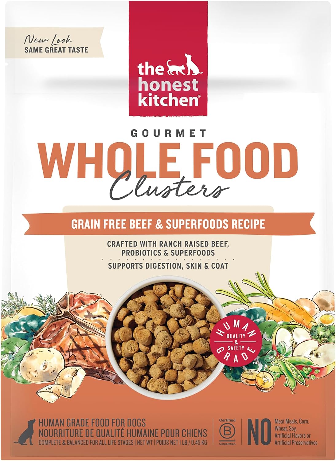 Grain Free Beef & Superfoods Whole Food Clusters, Human Grade Dry Dog Food, Vet-Crafted Nutritional Support for Skin, Coat, Digestion & Overall Wellness, 5 lb Bag