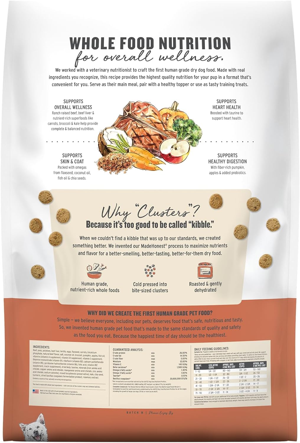 Grain Free Beef & Superfoods Whole Food Clusters, Human Grade Dry Dog Food, Vet-Crafted Nutritional Support for Skin, Coat, Digestion & Overall Wellness, 5 lb Bag