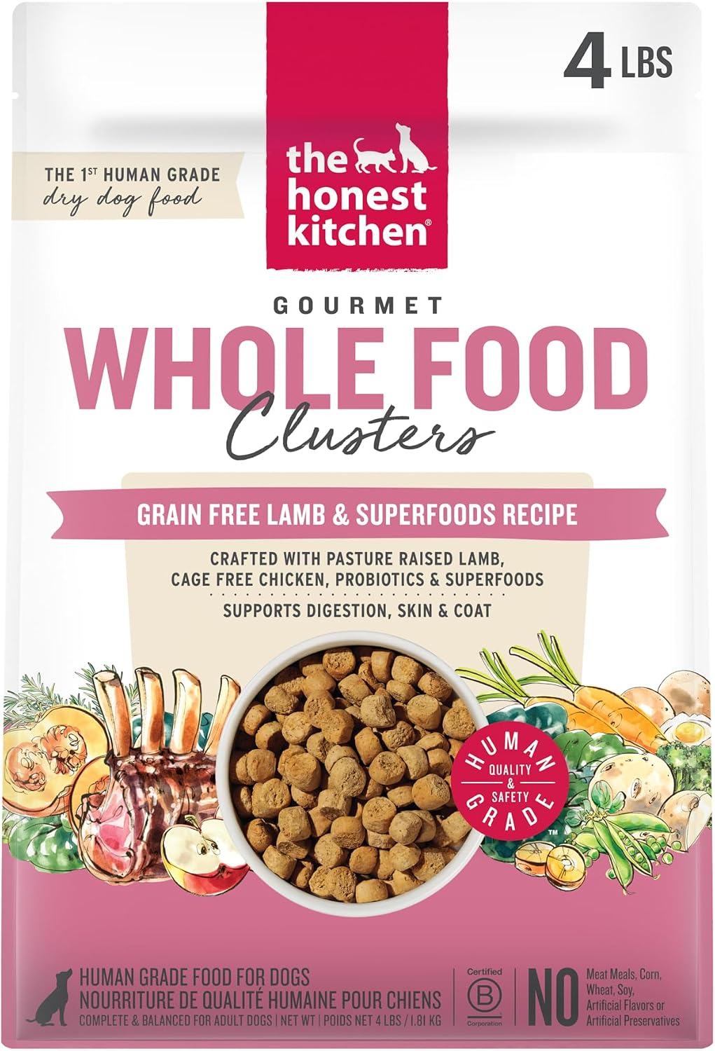 Grain Free Beef & Superfoods Whole Food Clusters, Human Grade Dry Dog Food, Vet-Crafted Nutritional Support for Skin, Coat, Digestion & Overall Wellness, 5 lb Bag
