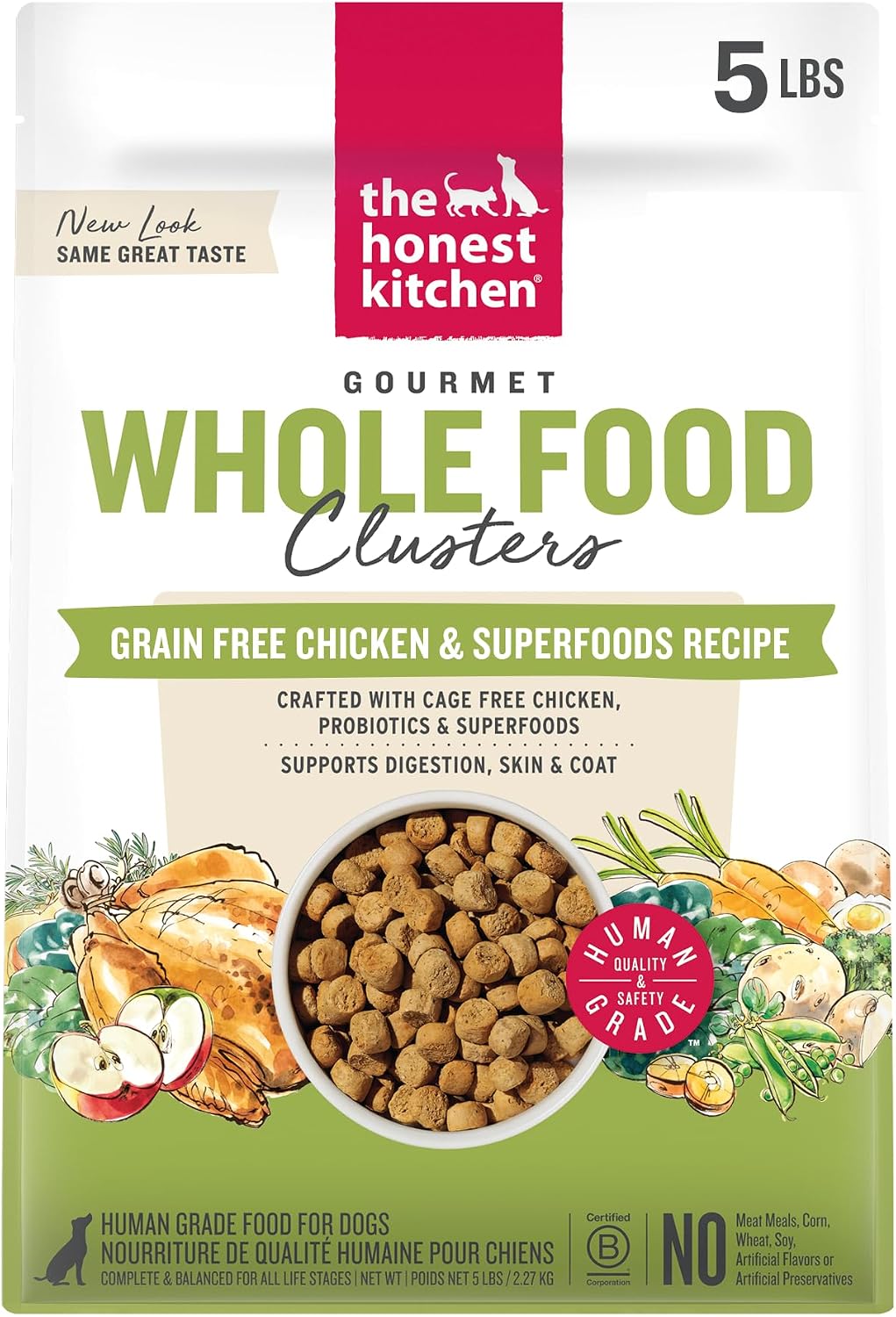 Grain Free Beef & Superfoods Whole Food Clusters, Human Grade Dry Dog Food, Vet-Crafted Nutritional Support for Skin, Coat, Digestion & Overall Wellness, 5 lb Bag