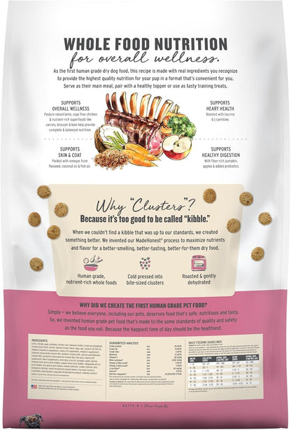 Grain Free Beef & Superfoods Whole Food Clusters, Human Grade Dry Dog Food, Vet-Crafted Nutritional Support for Skin, Coat, Digestion & Overall Wellness, 5 lb Bag