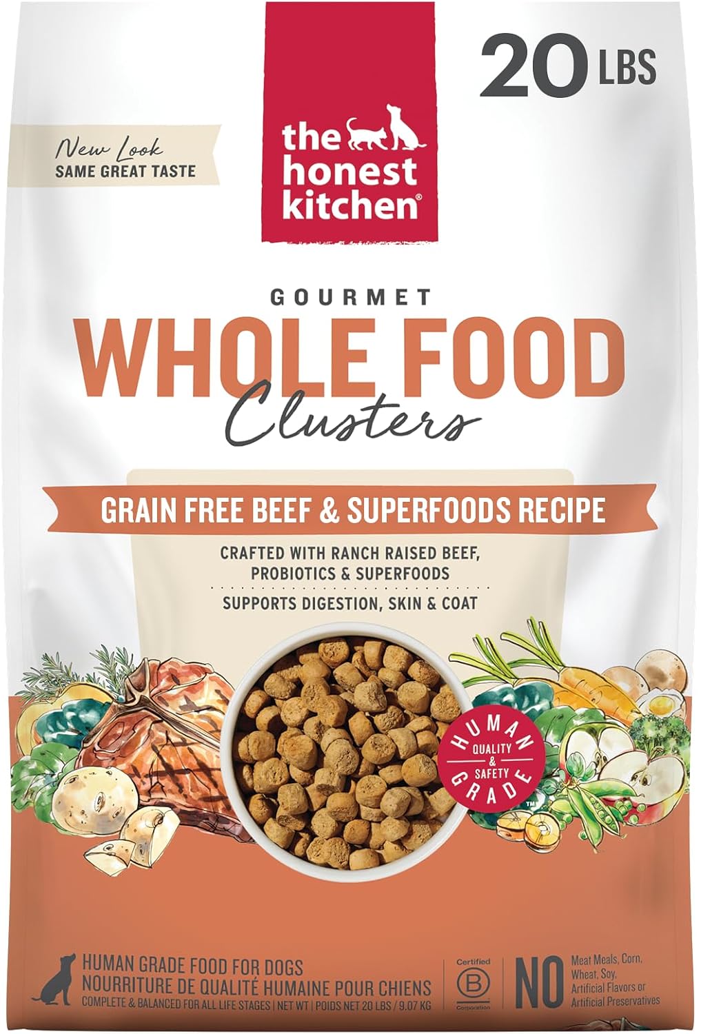 Grain Free Beef & Superfoods Whole Food Clusters, Human Grade Dry Dog Food, Vet-Crafted Nutritional Support for Skin, Coat, Digestion & Overall Wellness, 5 lb Bag