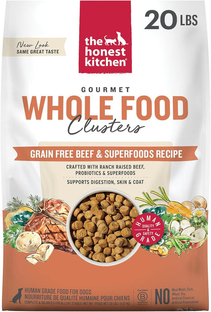 Grain Free Beef & Superfoods Whole Food Clusters, Human Grade Dry Dog Food, Vet-Crafted Nutritional Support for Skin, Coat, Digestion & Overall Wellness, 5 lb Bag