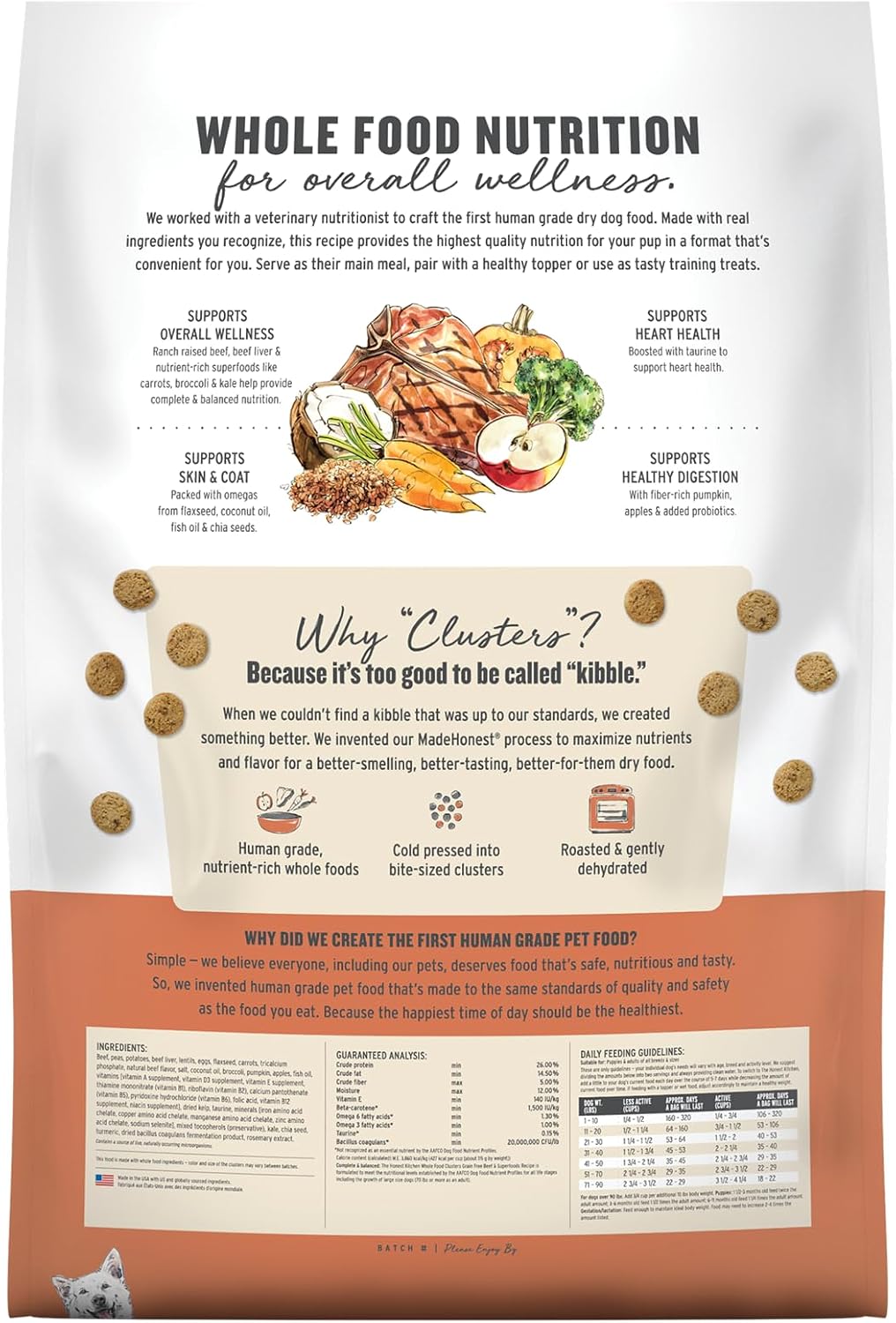 Grain Free Beef & Superfoods Whole Food Clusters, Human Grade Dry Dog Food, Vet-Crafted Nutritional Support for Skin, Coat, Digestion & Overall Wellness, 5 lb Bag