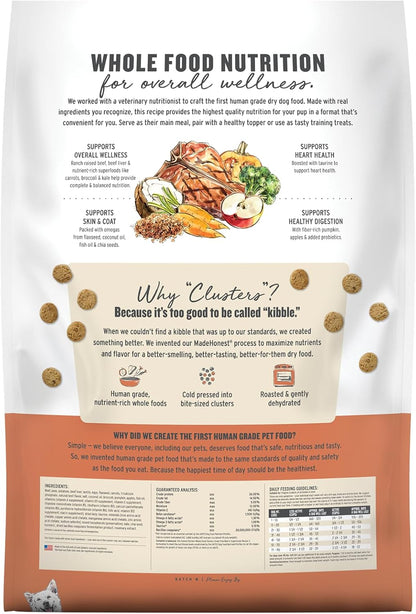 Grain Free Beef & Superfoods Whole Food Clusters, Human Grade Dry Dog Food, Vet-Crafted Nutritional Support for Skin, Coat, Digestion & Overall Wellness, 5 lb Bag