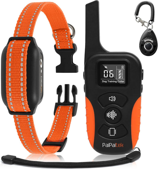 Dog Vibration Collar with Controller No Shock, 3300ft Waterproof Training Dog Collar Beep and Vibrate Only, Security Lock & Rechargeable Vibrating Collar for Dogs 5-120 lbs - No Prongs