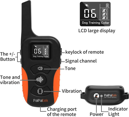 Dog Vibration Collar with Controller No Shock, 3300ft Waterproof Training Dog Collar Beep and Vibrate Only, Security Lock & Rechargeable Vibrating Collar for Dogs 5-120 lbs - No Prongs