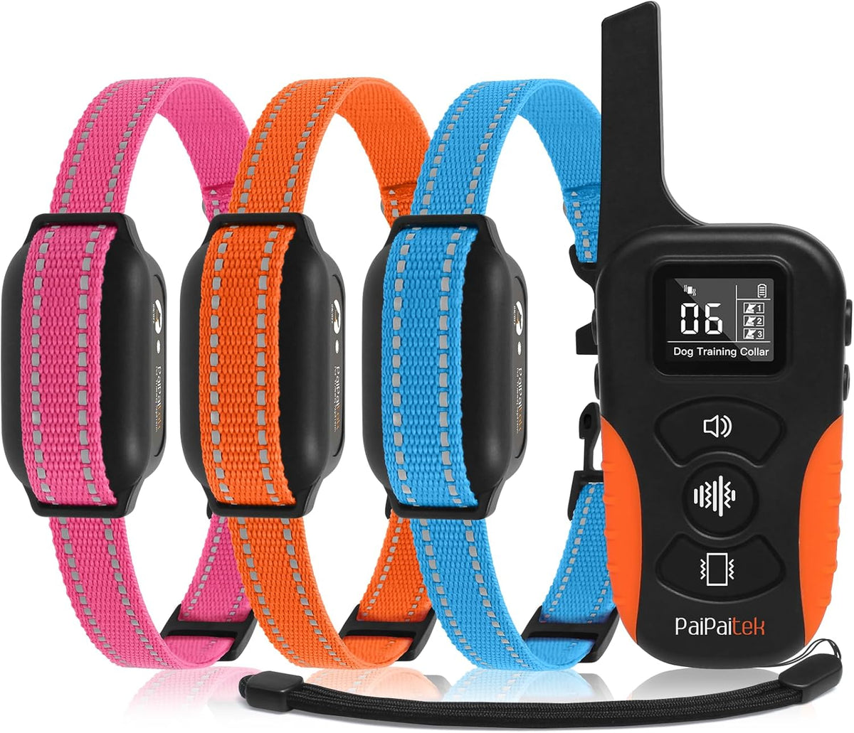 Dog Vibration Collar with Controller No Shock, 3300ft Waterproof Training Dog Collar Beep and Vibrate Only, Security Lock & Rechargeable Vibrating Collar for Dogs 5-120 lbs - No Prongs