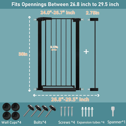 38" Extra Tall Baby Gate, 65.4"-70.8" Extra Wide Long Pet Gate for Dogs Cats Puppy, Metal Auto Close Safety Child Gate for Stairs Doorways, Pressure Mounted Gate Fence No Drill, White