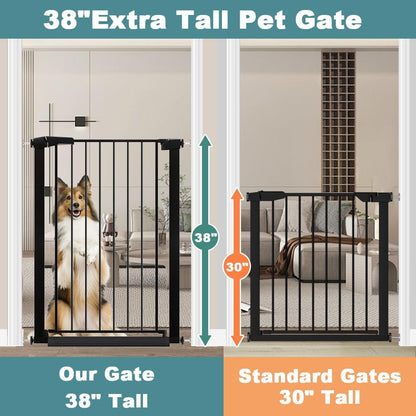 38" Extra Tall Baby Gate, 65.4"-70.8" Extra Wide Long Pet Gate for Dogs Cats Puppy, Metal Auto Close Safety Child Gate for Stairs Doorways, Pressure Mounted Gate Fence No Drill, White