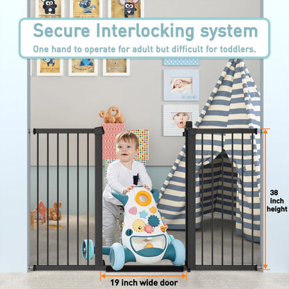 38" Extra Tall Baby Gate, 65.4"-70.8" Extra Wide Long Pet Gate for Dogs Cats Puppy, Metal Auto Close Safety Child Gate for Stairs Doorways, Pressure Mounted Gate Fence No Drill, White