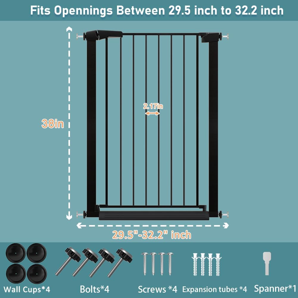 38" Extra Tall Baby Gate, 65.4"-70.8" Extra Wide Long Pet Gate for Dogs Cats Puppy, Metal Auto Close Safety Child Gate for Stairs Doorways, Pressure Mounted Gate Fence No Drill, White