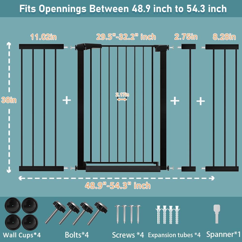 38" Extra Tall Baby Gate, 65.4"-70.8" Extra Wide Long Pet Gate for Dogs Cats Puppy, Metal Auto Close Safety Child Gate for Stairs Doorways, Pressure Mounted Gate Fence No Drill, White