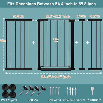 38" Extra Tall Baby Gate, 65.4"-70.8" Extra Wide Long Pet Gate for Dogs Cats Puppy, Metal Auto Close Safety Child Gate for Stairs Doorways, Pressure Mounted Gate Fence No Drill, White