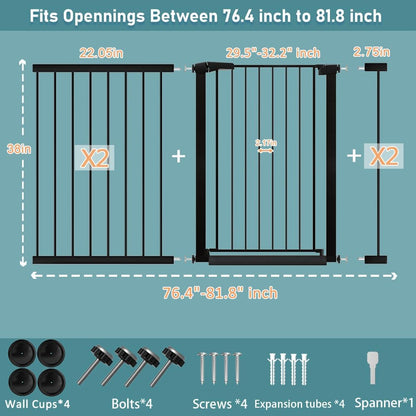 38" Extra Tall Baby Gate, 65.4"-70.8" Extra Wide Long Pet Gate for Dogs Cats Puppy, Metal Auto Close Safety Child Gate for Stairs Doorways, Pressure Mounted Gate Fence No Drill, White