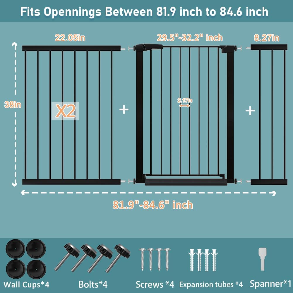 38" Extra Tall Baby Gate, 65.4"-70.8" Extra Wide Long Pet Gate for Dogs Cats Puppy, Metal Auto Close Safety Child Gate for Stairs Doorways, Pressure Mounted Gate Fence No Drill, White