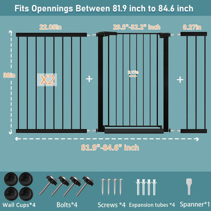 38" Extra Tall Baby Gate, 65.4"-70.8" Extra Wide Long Pet Gate for Dogs Cats Puppy, Metal Auto Close Safety Child Gate for Stairs Doorways, Pressure Mounted Gate Fence No Drill, White