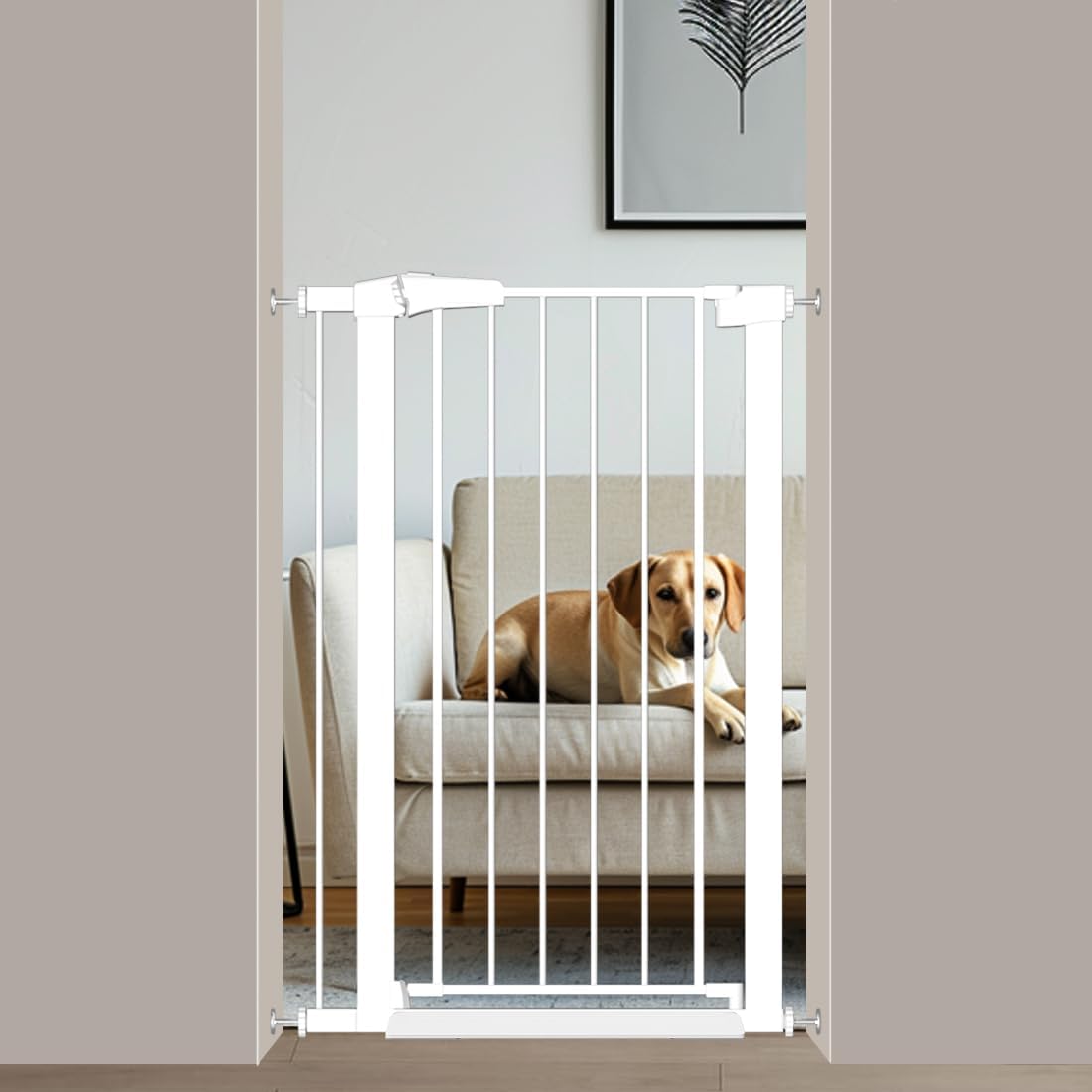 38" Extra Tall Baby Gate, 65.4"-70.8" Extra Wide Long Pet Gate for Dogs Cats Puppy, Metal Auto Close Safety Child Gate for Stairs Doorways, Pressure Mounted Gate Fence No Drill, White