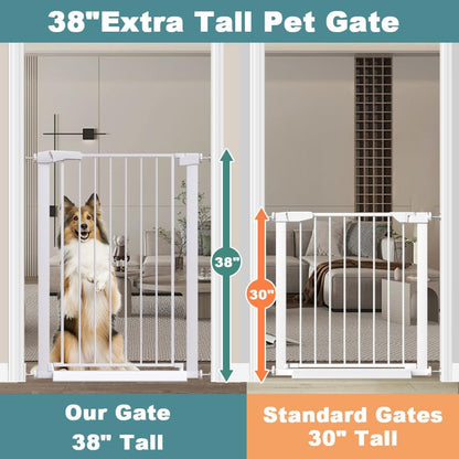 38" Extra Tall Baby Gate, 65.4"-70.8" Extra Wide Long Pet Gate for Dogs Cats Puppy, Metal Auto Close Safety Child Gate for Stairs Doorways, Pressure Mounted Gate Fence No Drill, White