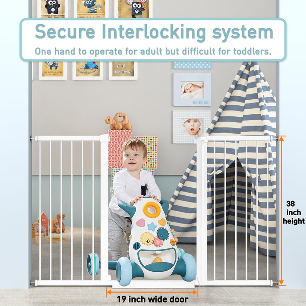 38" Extra Tall Baby Gate, 65.4"-70.8" Extra Wide Long Pet Gate for Dogs Cats Puppy, Metal Auto Close Safety Child Gate for Stairs Doorways, Pressure Mounted Gate Fence No Drill, White