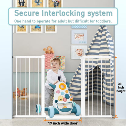 38" Extra Tall Baby Gate, 65.4"-70.8" Extra Wide Long Pet Gate for Dogs Cats Puppy, Metal Auto Close Safety Child Gate for Stairs Doorways, Pressure Mounted Gate Fence No Drill, White