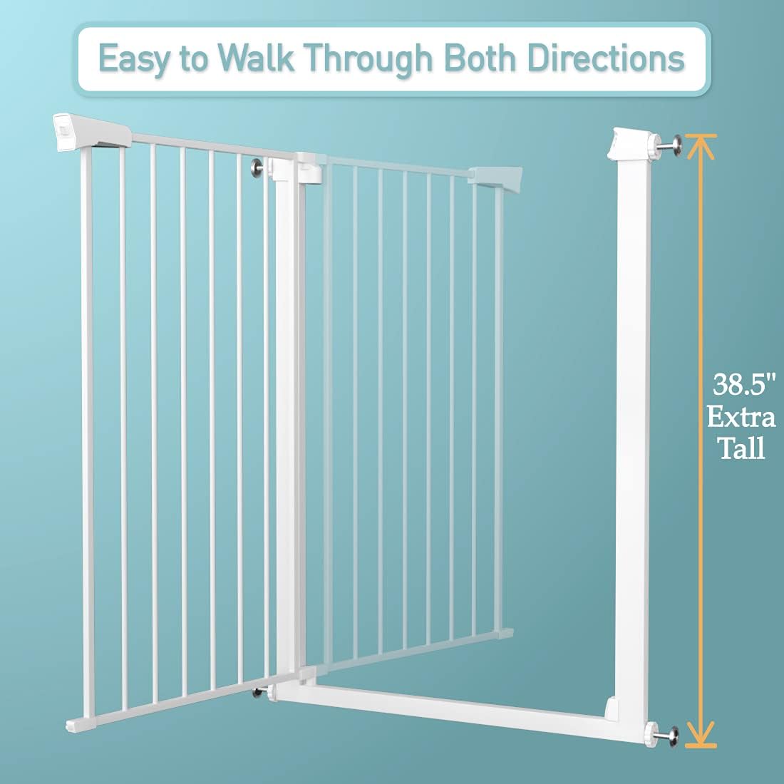 38" Extra Tall Baby Gate, 65.4"-70.8" Extra Wide Long Pet Gate for Dogs Cats Puppy, Metal Auto Close Safety Child Gate for Stairs Doorways, Pressure Mounted Gate Fence No Drill, White