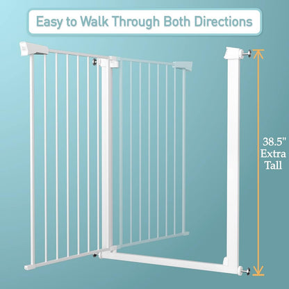 38" Extra Tall Baby Gate, 65.4"-70.8" Extra Wide Long Pet Gate for Dogs Cats Puppy, Metal Auto Close Safety Child Gate for Stairs Doorways, Pressure Mounted Gate Fence No Drill, White