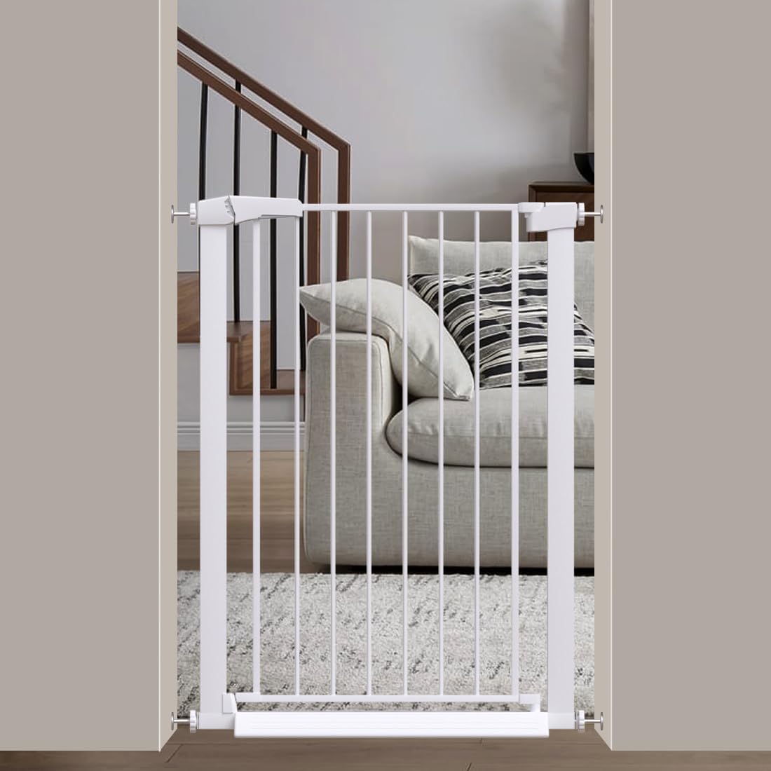 38" Extra Tall Baby Gate, 65.4"-70.8" Extra Wide Long Pet Gate for Dogs Cats Puppy, Metal Auto Close Safety Child Gate for Stairs Doorways, Pressure Mounted Gate Fence No Drill, White