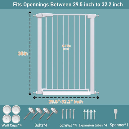 38" Extra Tall Baby Gate, 65.4"-70.8" Extra Wide Long Pet Gate for Dogs Cats Puppy, Metal Auto Close Safety Child Gate for Stairs Doorways, Pressure Mounted Gate Fence No Drill, White