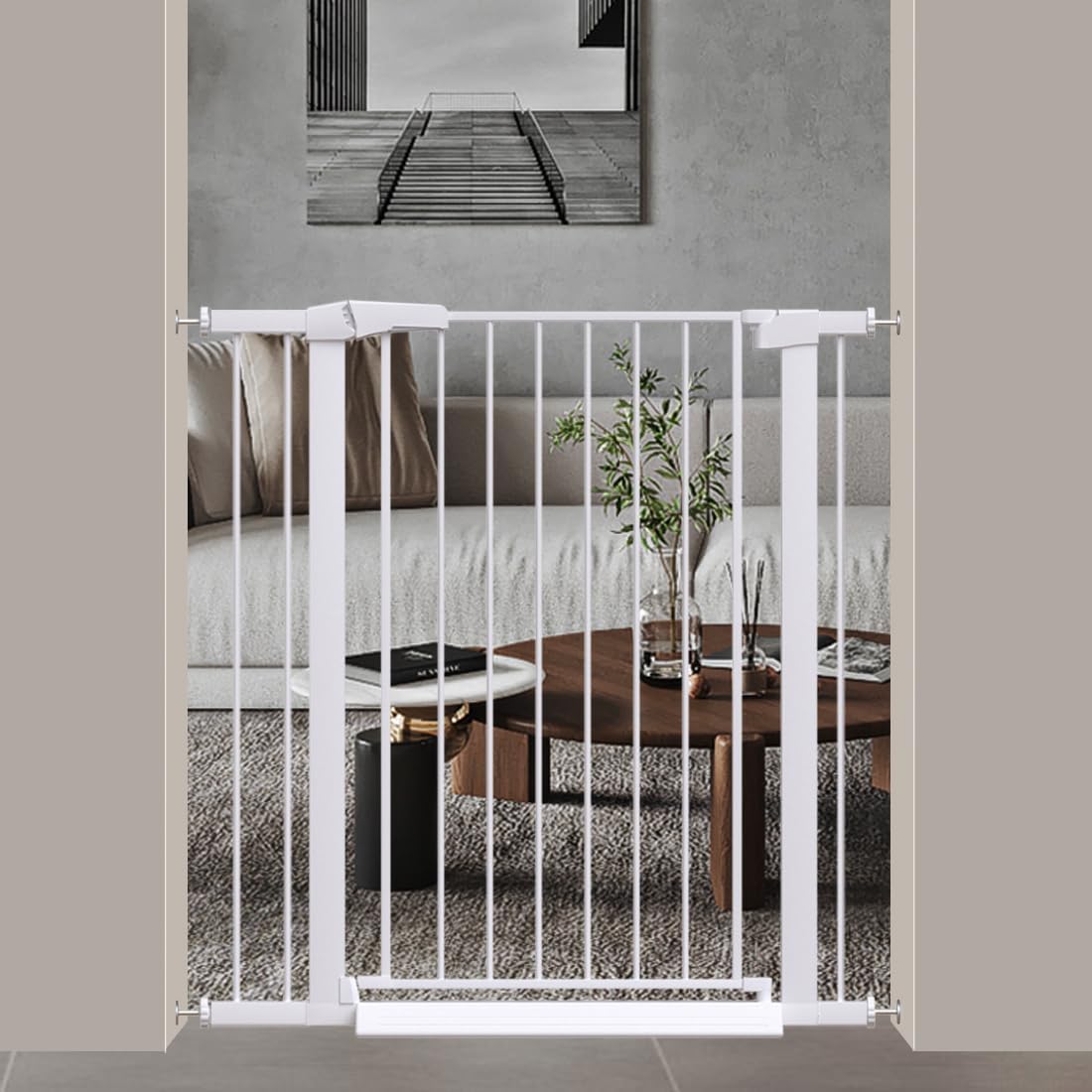 38" Extra Tall Baby Gate, 65.4"-70.8" Extra Wide Long Pet Gate for Dogs Cats Puppy, Metal Auto Close Safety Child Gate for Stairs Doorways, Pressure Mounted Gate Fence No Drill, White