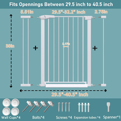 38" Extra Tall Baby Gate, 65.4"-70.8" Extra Wide Long Pet Gate for Dogs Cats Puppy, Metal Auto Close Safety Child Gate for Stairs Doorways, Pressure Mounted Gate Fence No Drill, White