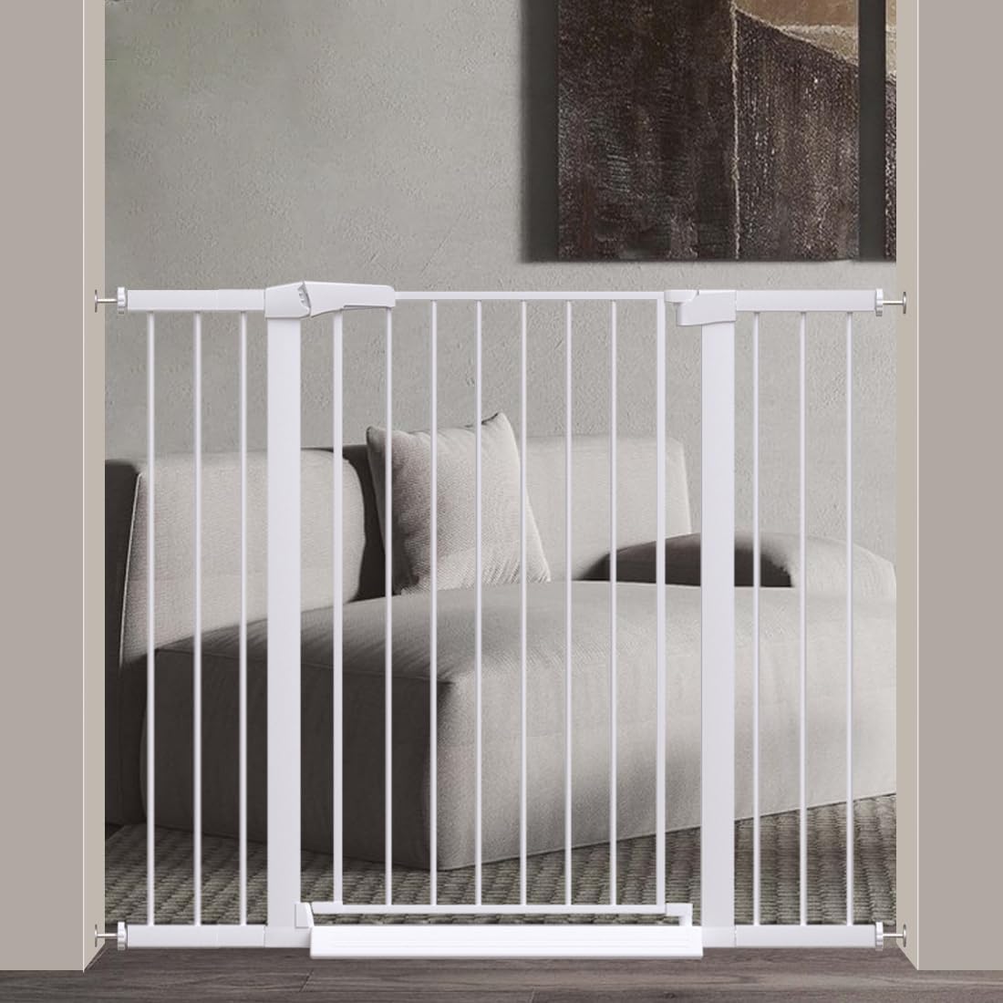 38" Extra Tall Baby Gate, 65.4"-70.8" Extra Wide Long Pet Gate for Dogs Cats Puppy, Metal Auto Close Safety Child Gate for Stairs Doorways, Pressure Mounted Gate Fence No Drill, White