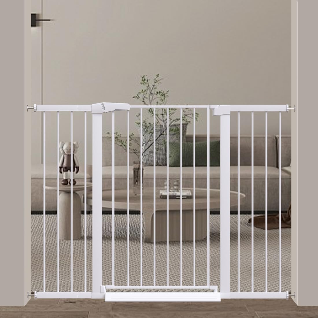 38" Extra Tall Baby Gate, 65.4"-70.8" Extra Wide Long Pet Gate for Dogs Cats Puppy, Metal Auto Close Safety Child Gate for Stairs Doorways, Pressure Mounted Gate Fence No Drill, White
