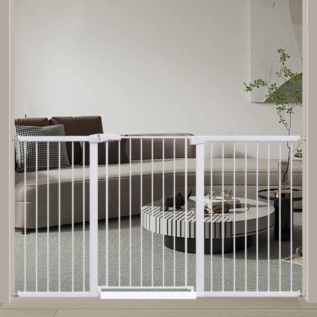38" Extra Tall Baby Gate, 65.4"-70.8" Extra Wide Long Pet Gate for Dogs Cats Puppy, Metal Auto Close Safety Child Gate for Stairs Doorways, Pressure Mounted Gate Fence No Drill, White