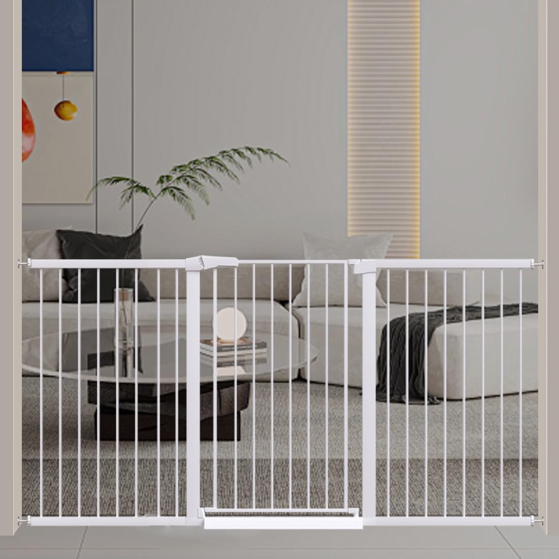 38" Extra Tall Baby Gate, 65.4"-70.8" Extra Wide Long Pet Gate for Dogs Cats Puppy, Metal Auto Close Safety Child Gate for Stairs Doorways, Pressure Mounted Gate Fence No Drill, White