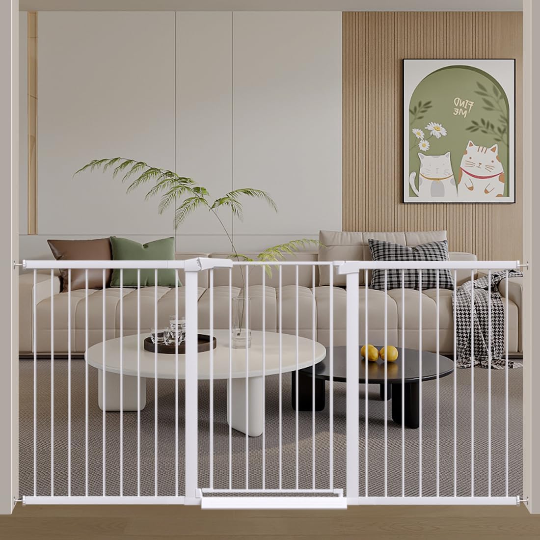 38" Extra Tall Baby Gate, 65.4"-70.8" Extra Wide Long Pet Gate for Dogs Cats Puppy, Metal Auto Close Safety Child Gate for Stairs Doorways, Pressure Mounted Gate Fence No Drill, White