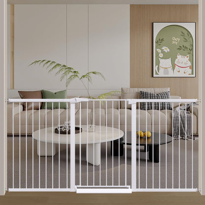 38" Extra Tall Baby Gate, 65.4"-70.8" Extra Wide Long Pet Gate for Dogs Cats Puppy, Metal Auto Close Safety Child Gate for Stairs Doorways, Pressure Mounted Gate Fence No Drill, White