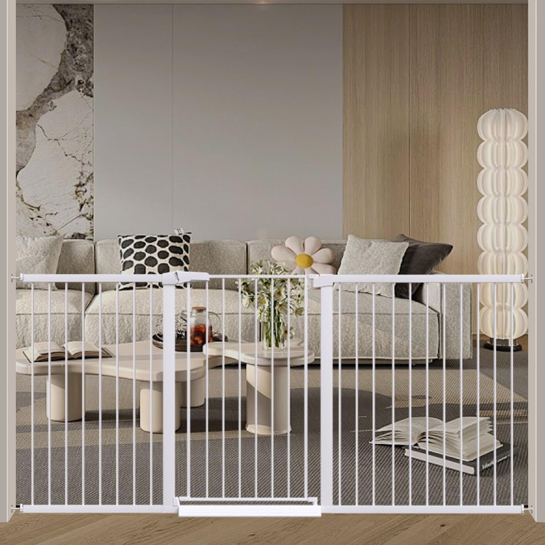 38" Extra Tall Baby Gate, 65.4"-70.8" Extra Wide Long Pet Gate for Dogs Cats Puppy, Metal Auto Close Safety Child Gate for Stairs Doorways, Pressure Mounted Gate Fence No Drill, White