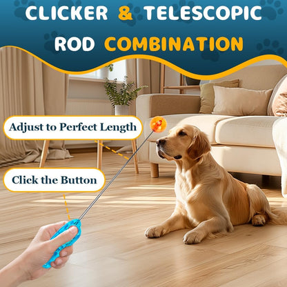 Dog Training Clicker for Training with Retractable Target Stick and Bright Ball, Clear Plastic Handle, Adjustable Length Trainer for Dogs, Puppies, Cats and Pets
