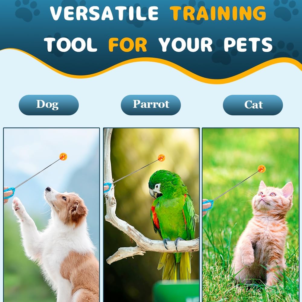 Dog Training Clicker for Training with Retractable Target Stick and Bright Ball, Clear Plastic Handle, Adjustable Length Trainer for Dogs, Puppies, Cats and Pets