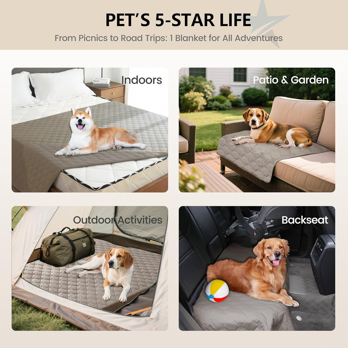 100% Double-Sided Waterproof Dog Bed Cover Pet Blanket Sofa Couch Furniture Protector for Puppy Large Dog Cat, Reversible (68x82 Inch (Pack of 1), Dark Grey/Light Grey) - Colors A