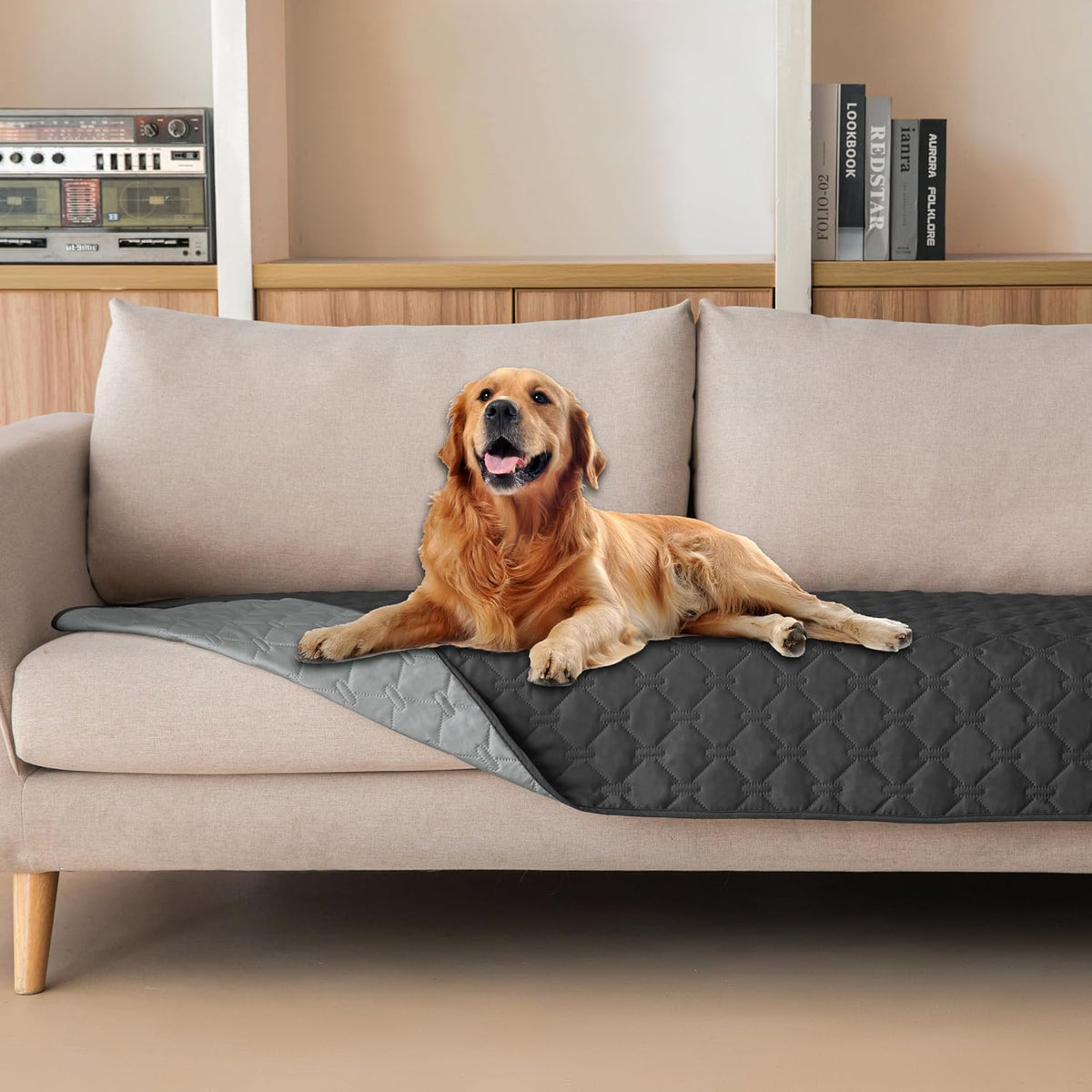 100% Double-Sided Waterproof Dog Bed Cover Pet Blanket Sofa Couch Furniture Protector for Puppy Large Dog Cat, Reversible (68x82 Inch (Pack of 1), Dark Grey/Light Grey) - Colors A