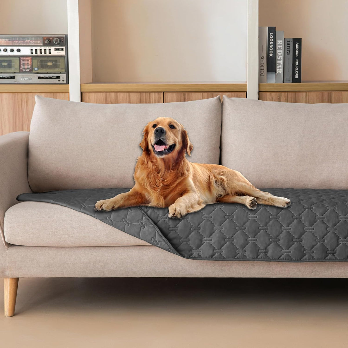 100% Double-Sided Waterproof Dog Bed Cover Pet Blanket Sofa Couch Furniture Protector for Puppy Large Dog Cat, Reversible (68x82 Inch (Pack of 1), Dark Grey/Light Grey) - Colors A